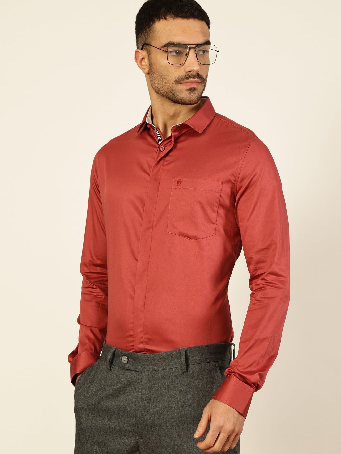 Thomas Scott 100% Cotton Long Sleeve Solid Formal Shirts for Mens Peach