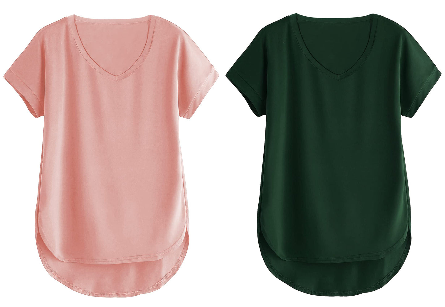 Fabricorn Combo Of Plain Dusty Rose And Bottle Green V- Neck Up And Down Cotton Tshirt For Women (Dusty Rose And Bottle Green, X