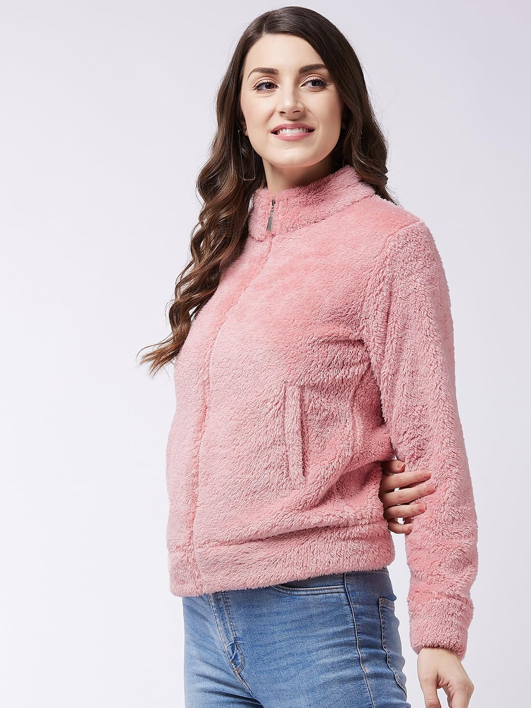 Modeve Women Solid Full Sleeve Jacket For Winter Jacket For Winter-Pink