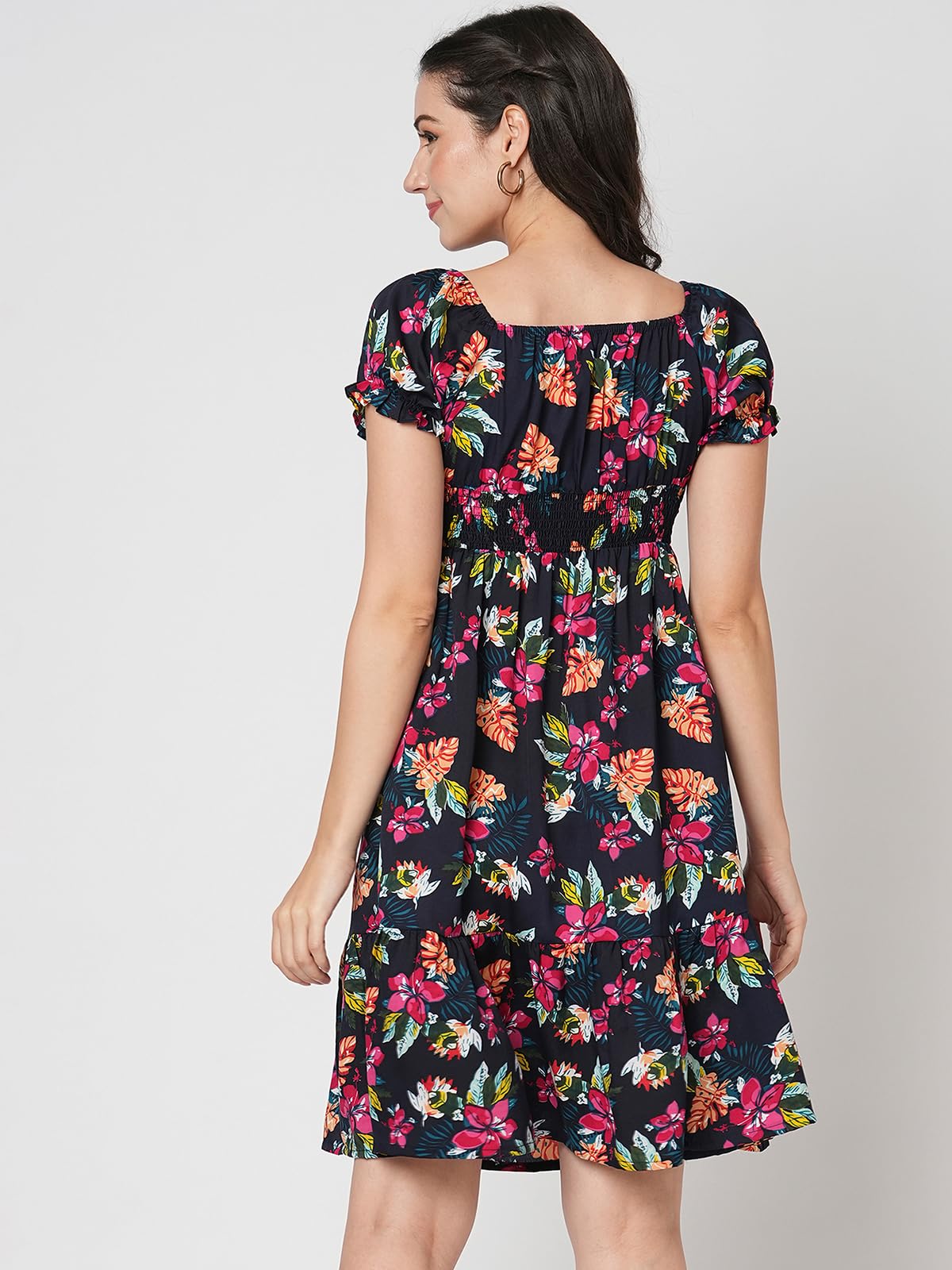 Selvia Western Dress For Women|Crepe Dress For Women|Fit & Flare Dress|Floral Printed Dress For Women|One Piece Dress For Women