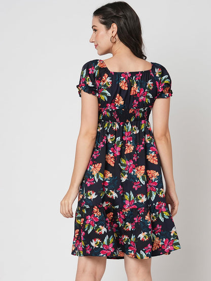 Selvia Western Dress For Women|Crepe Dress For Women|Fit & Flare Dress|Floral Printed Dress For Women|One Piece Dress For Women