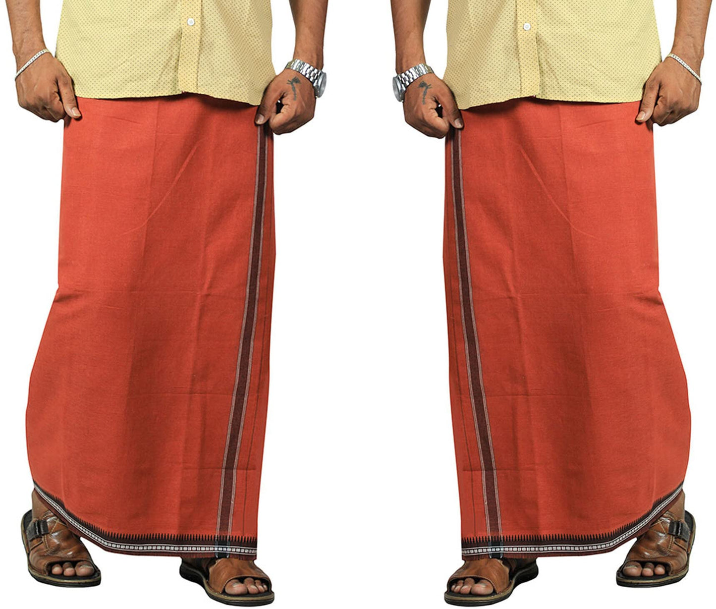 Prakasam Cotton Mens Kerala Thalapathi Border 2Way Pocket (Right &Left Side) Flexi Size (Adjustable) Colour Dhoti With 2 Side Po