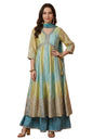 Aurelia Women'S Turquoise Blue And Lime Green Bandhani Zari Embroidered Anarkali Kurta With Palazzos & Dupatta Set - (Ad10762-E5