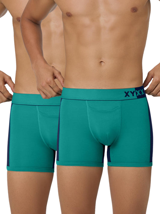 XYXX Mens Underwear Dualist IntelliSoft Antimicrobial Micro Modal Trunk Pack of 2 (Navigate & Black Iris;Navigate & Black Iris;