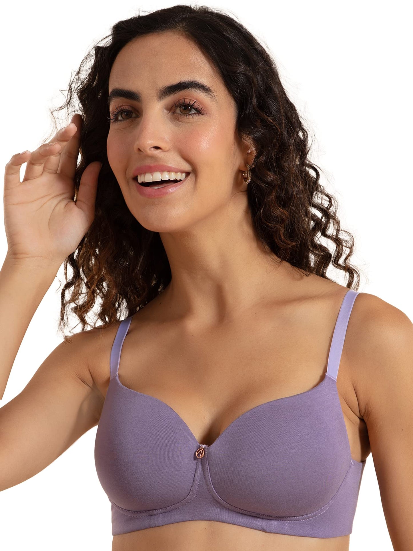 Nykd Wireless Everyday Cotton T-Shirt Bra For Women Daily Use - Wire-Free Shaping Bra, Padded, 3/4Th Coverage - Nyb094 (Purple,3
