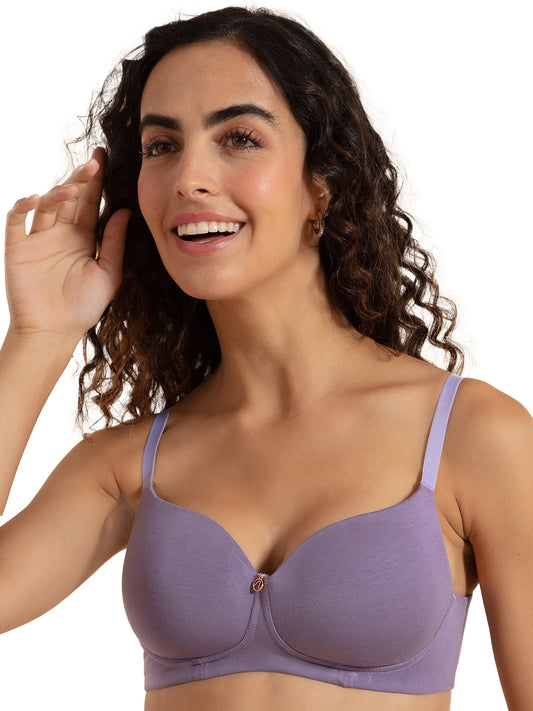 Nykd Wireless Everyday Cotton T-Shirt Bra For Women Daily Use - Wire-Free Shaping Bra, Padded, 3/4Th Coverage - Nyb094 (Purple,3