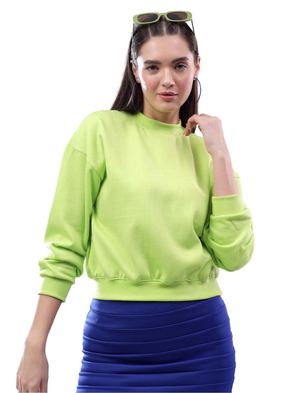 Kotty WomenS Fleece Sweatshirt Solid Pattern With Classic Round Neck(Green,M)