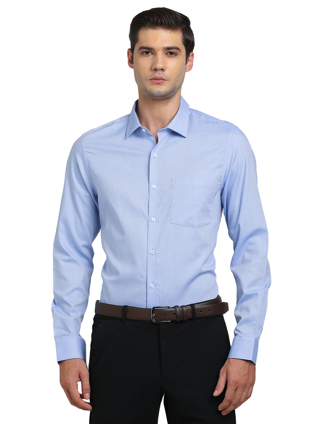 Turtle Men Light Blue Striped Full Sleeve Regular Fit 100% Cotton Formal Shirt