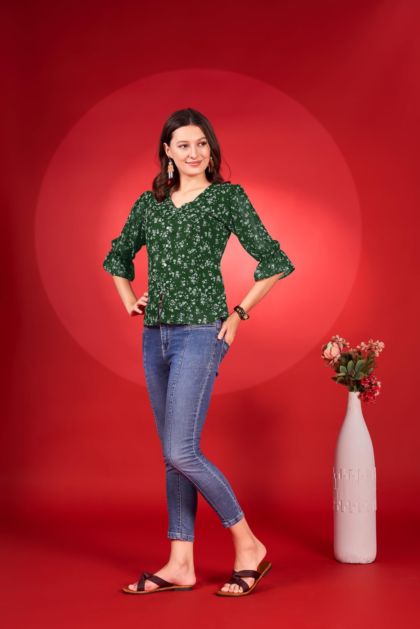 Trillmixa WomenS V-Neck Floral Printed Comfortable Top For Women