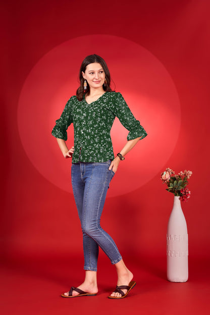 Trillmixa WomenS V-Neck Floral Printed Comfortable Top For Women