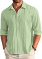 Deelmo MenS Button Down Dress Shirts Textured Long Sleeve Casual Hawaiian Beach Shirt Pista