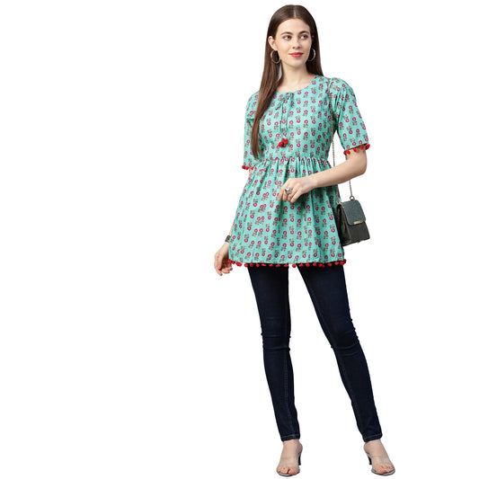 Gosriki WomenS Cotton Regular Top (Tp-Cot-10170-Green_Xxl-Go_Green_Xx-Large)