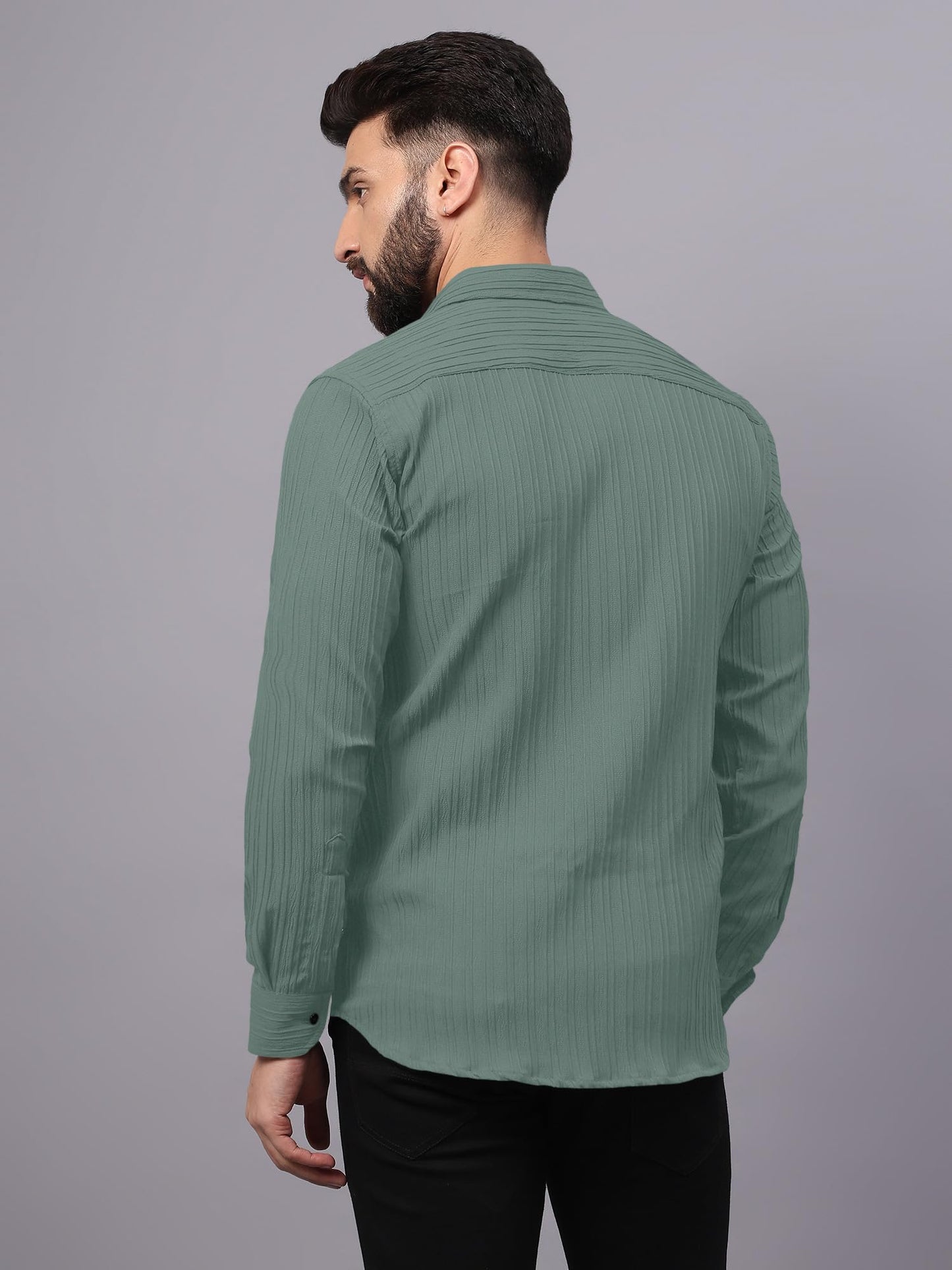 Finivo Fashion MenS Casual Button Down Shirts Long Sleeve Linen Shirt Fashion Textured Beach Summer Shirts Green