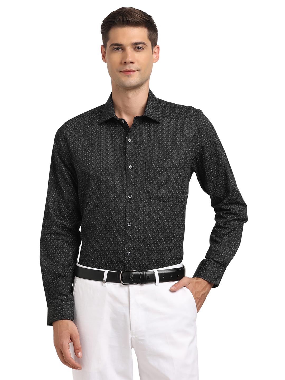 Turtle Men 100% Cotton Black Printed Slim Fit Formal Shirt