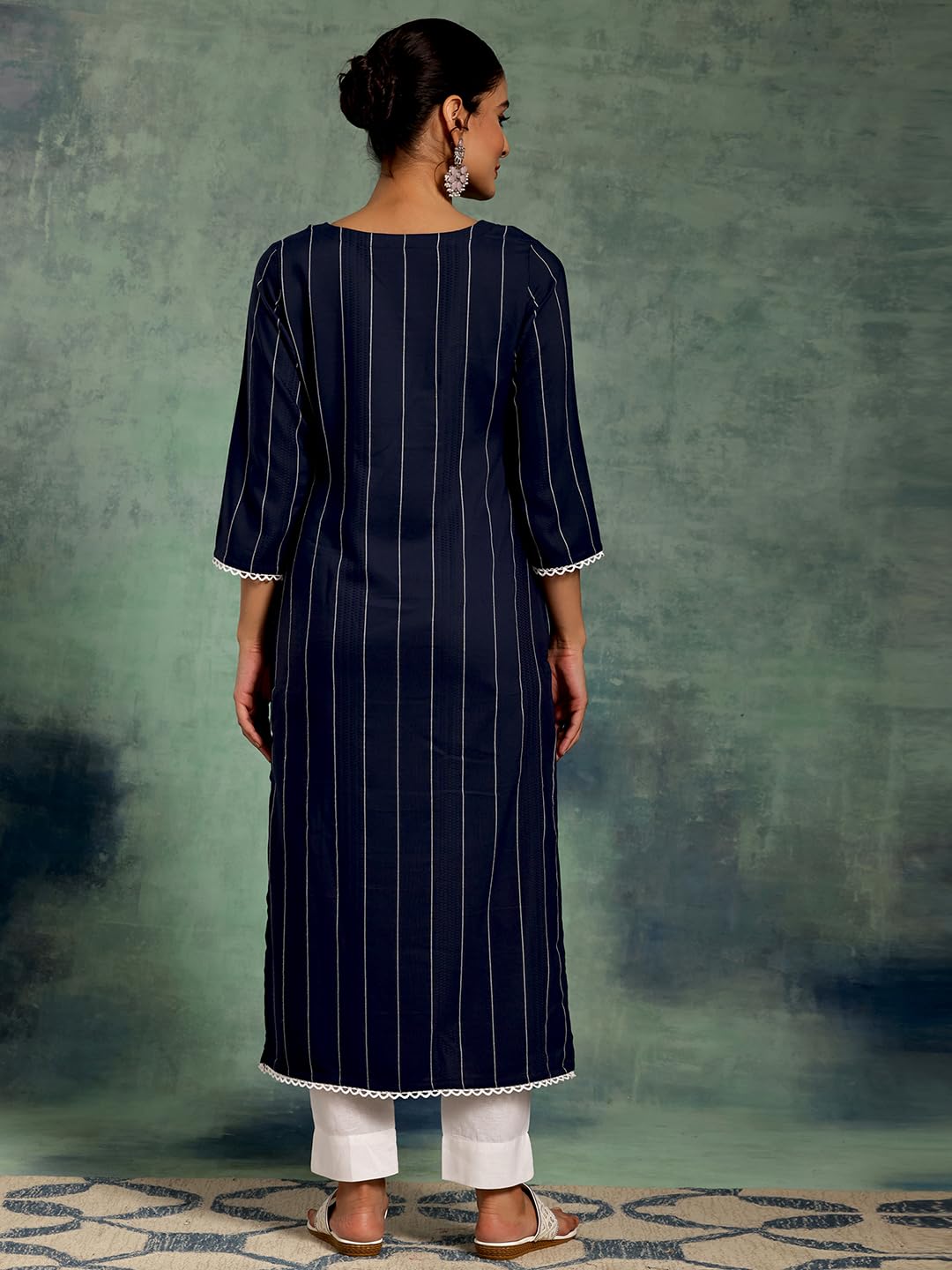 Libas WomenS Silk Embroidered Straight Kurta (37094_Blue