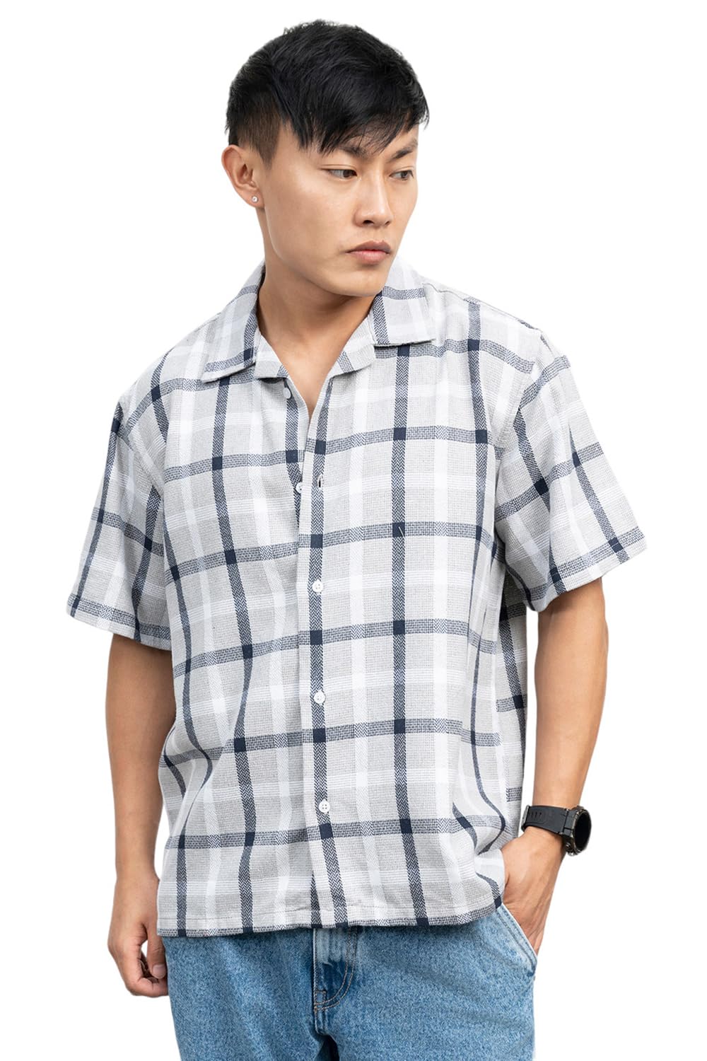 Hubberholme Men Cotton Short Sleeves Oversized Checked Shirt 7