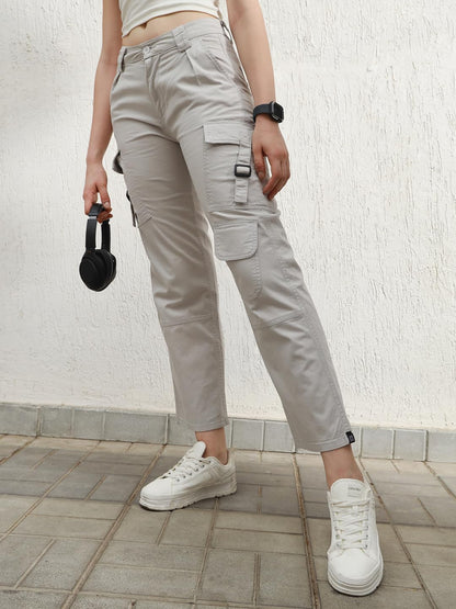 Hubberholme Women Grey Smart Casual Summer Cotton Regular Fit Solid Trousers