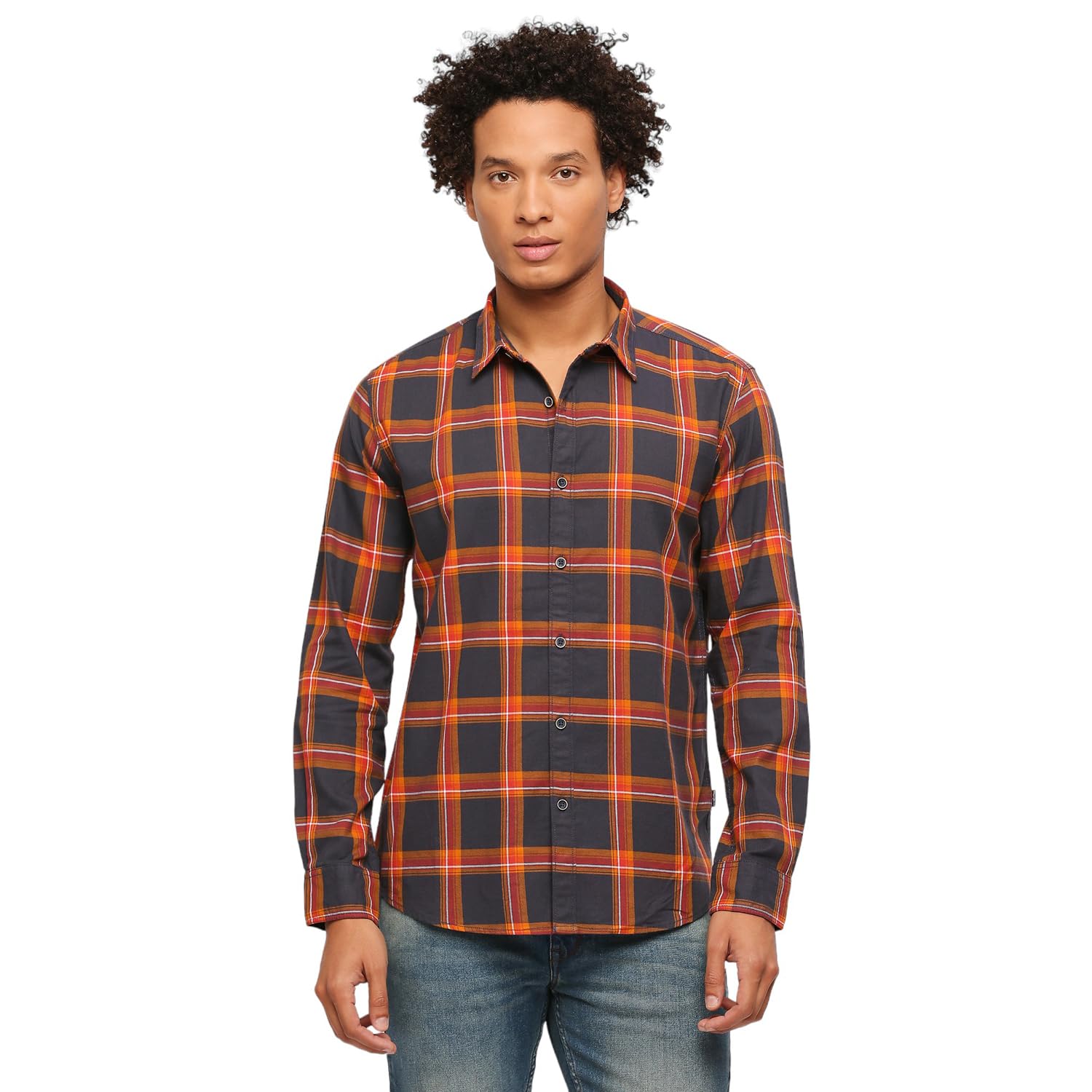 Pepe Jeans MenS Checkered Regular Fit Shirt (Pm308474_Rust Brown