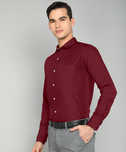 Mildin MenS Cotton Blend Solid Shirt With Spread Collared Full Sleeve Curved Hemline Button Closure Slim Fit And One Pocket | S