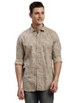 Turtle Men Cotton Melange Printed Slim Fit Brown Casual Shirt