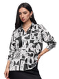 The Souled Store Official Mickey Mouse: Checkered Charm Women and Girls Long Sleeve Collared Neck All Over Print Button Front Re