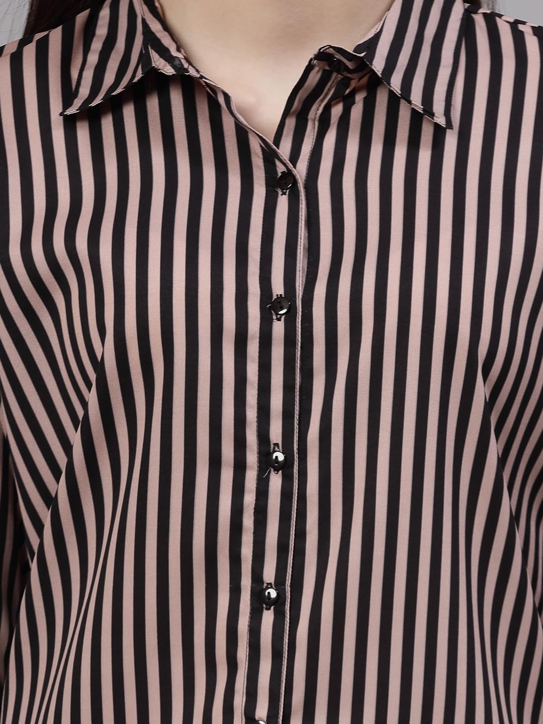 Style Quotient Women Nude and Black Striped Regular Formal Shirt