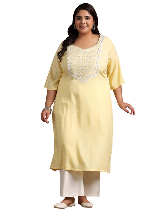 Extra Love By Libas Women'S Rayon Blend Woven Design Straight Kurta (25451_Yellow_6Xl)