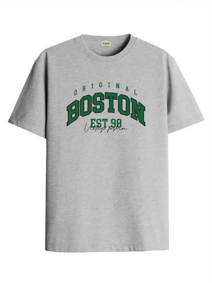 ADRO Mens Printed T Shirt - Premium Cotton Graphic Printed Tshirt - Grey T-Shirt - RN24-BOST-GR