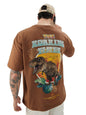 The Souled Store Official Jurassic Park: Roaring Times Men and Boys Short Sleeves Round Neck Brown Graphic Printed Cotton Oversi