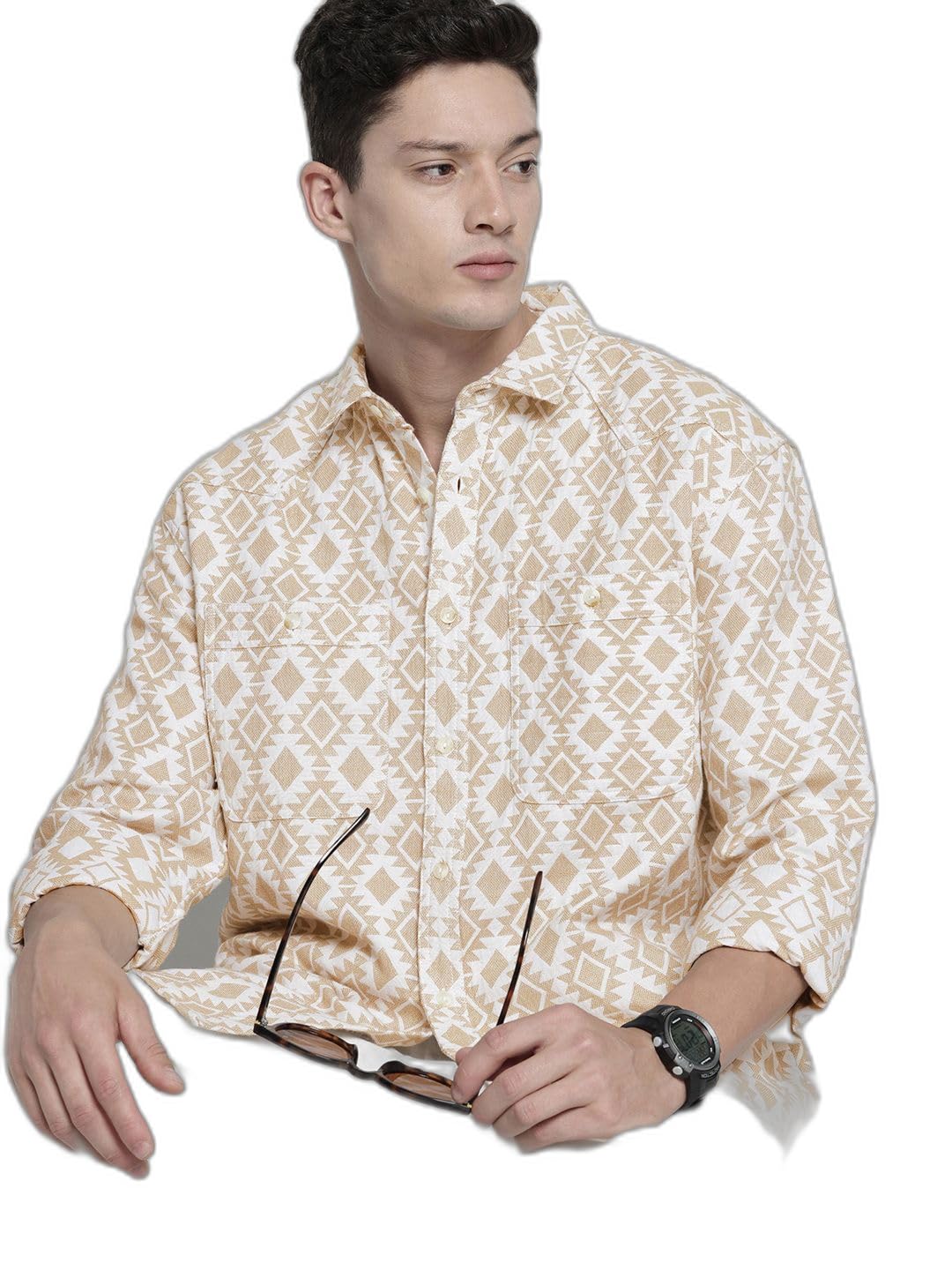The Indian Garage Co Mens Relaxed Fit Geometric Print Sweater