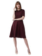 Miss Chase WomenS Wine Red Collared Round Neck Half Sleeve Solid Knee-Long Skater Dress With Buttoned Closure (Mcss20D99-43-184
