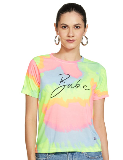 Juneberry Multicolour Cotton Round-Neck Tie-Dye T-Shirt For Women