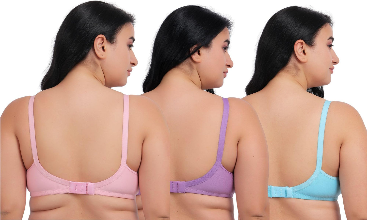 Fabme WomenS Cotton Wire Free Casual Balconette Bra (Pack Of 3) (Po3-Br_219_Seagreen, Lavender, Pink