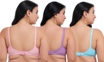 Fabme WomenS Cotton Wire Free Casual Balconette Bra (Pack Of 3) (Po3-Br_219_Seagreen, Lavender, Pink