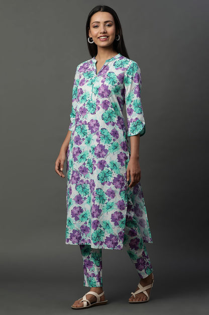 Aurelia Women's Floral Print Cotton Co-Ord Kurta Set with Trousers