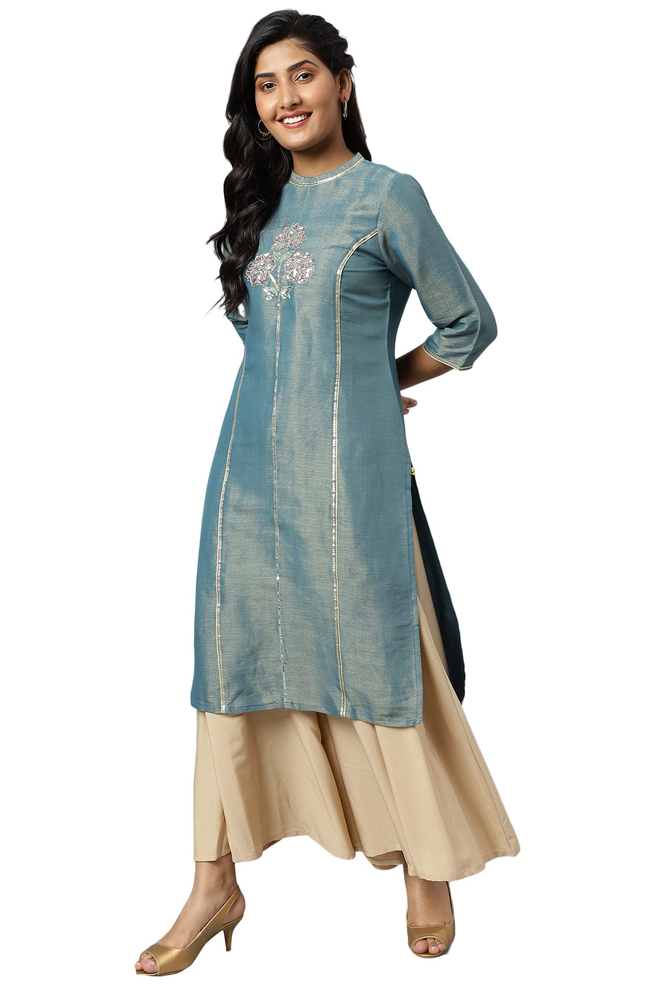Aurelia Blue Embellished Zari Sequin Kurta For Women