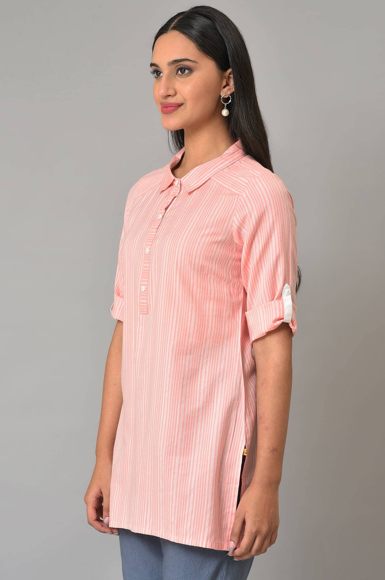 Aurelia WomenS Stripes Printed Straight Kurti | Band Collar Kurti For Women | Stripes Printed Kurti For Women | Beautiful Regula