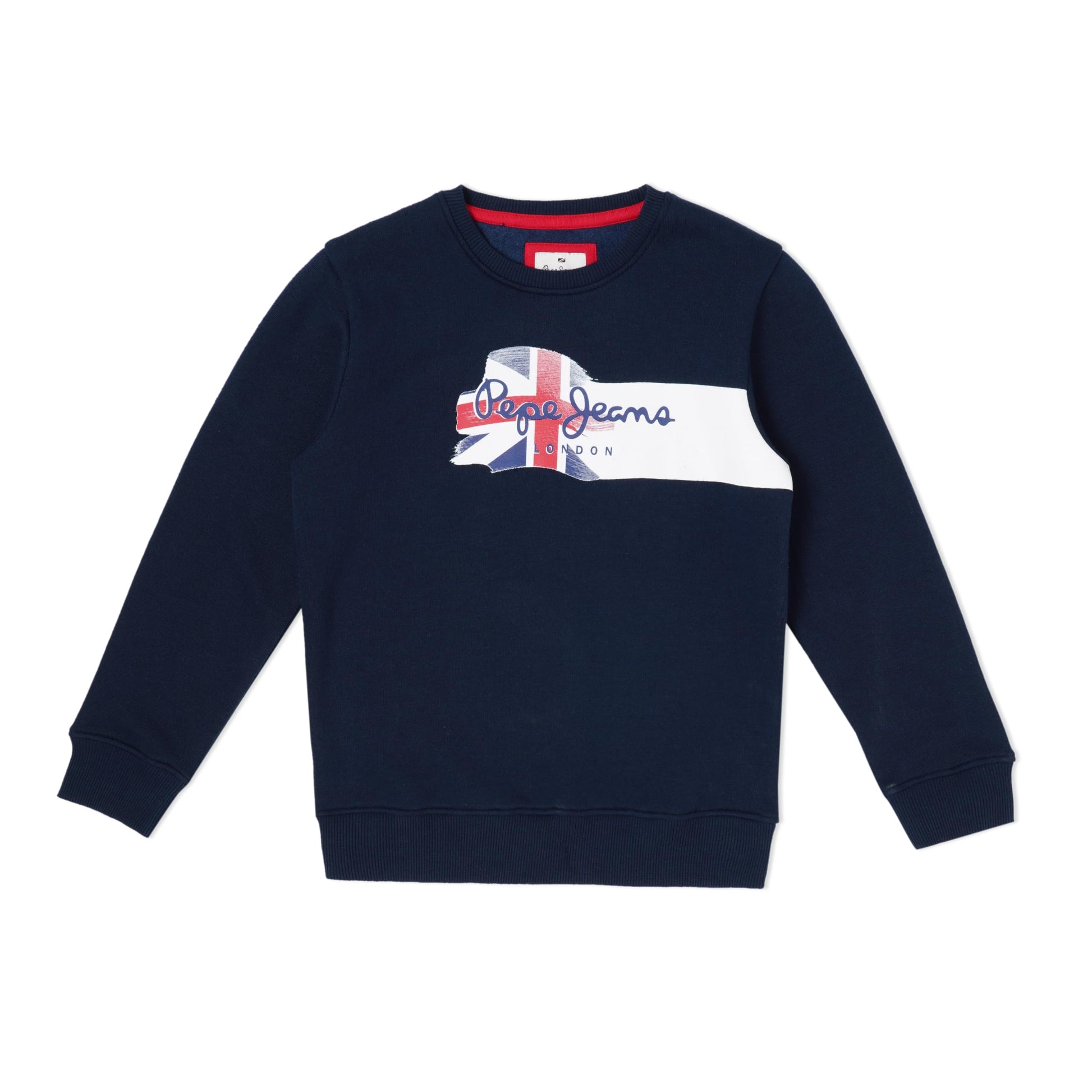 Pepe Jeans Boys Cotton Blend Gunner Graphic Printed Regular Crew Neck Sweatshirt, Navy,6