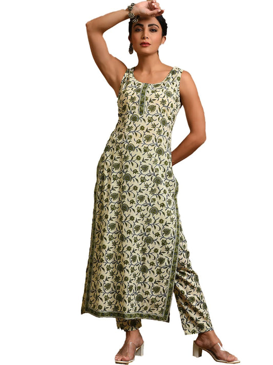 Fashion Basket Women's Multi Color Cotton Anarkali kurta set with Duptta For Women