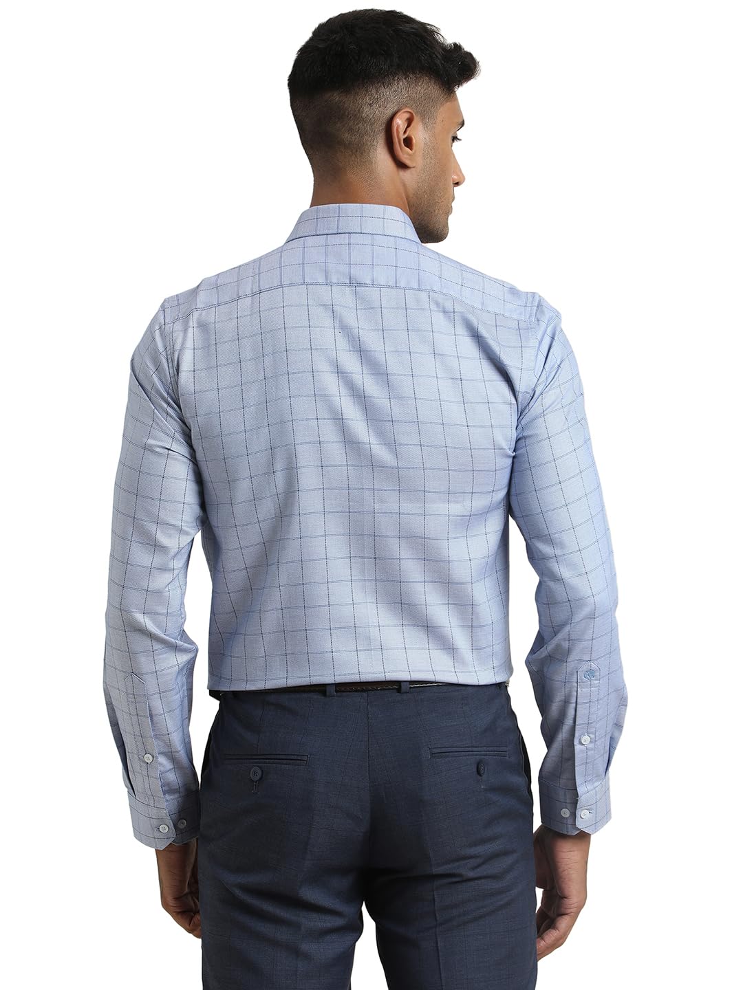 Turtle Men Pure Cotton Slim Fit Checkered Light Blue Formal Shirt