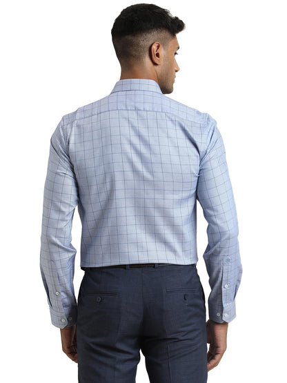 Turtle Men Pure Cotton Slim Fit Checkered Light Blue Formal Shirt