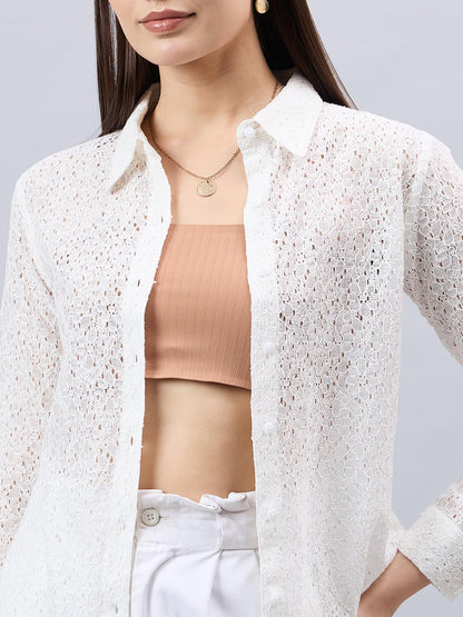 Style Quotient Women Self White Lace Regular Shirt