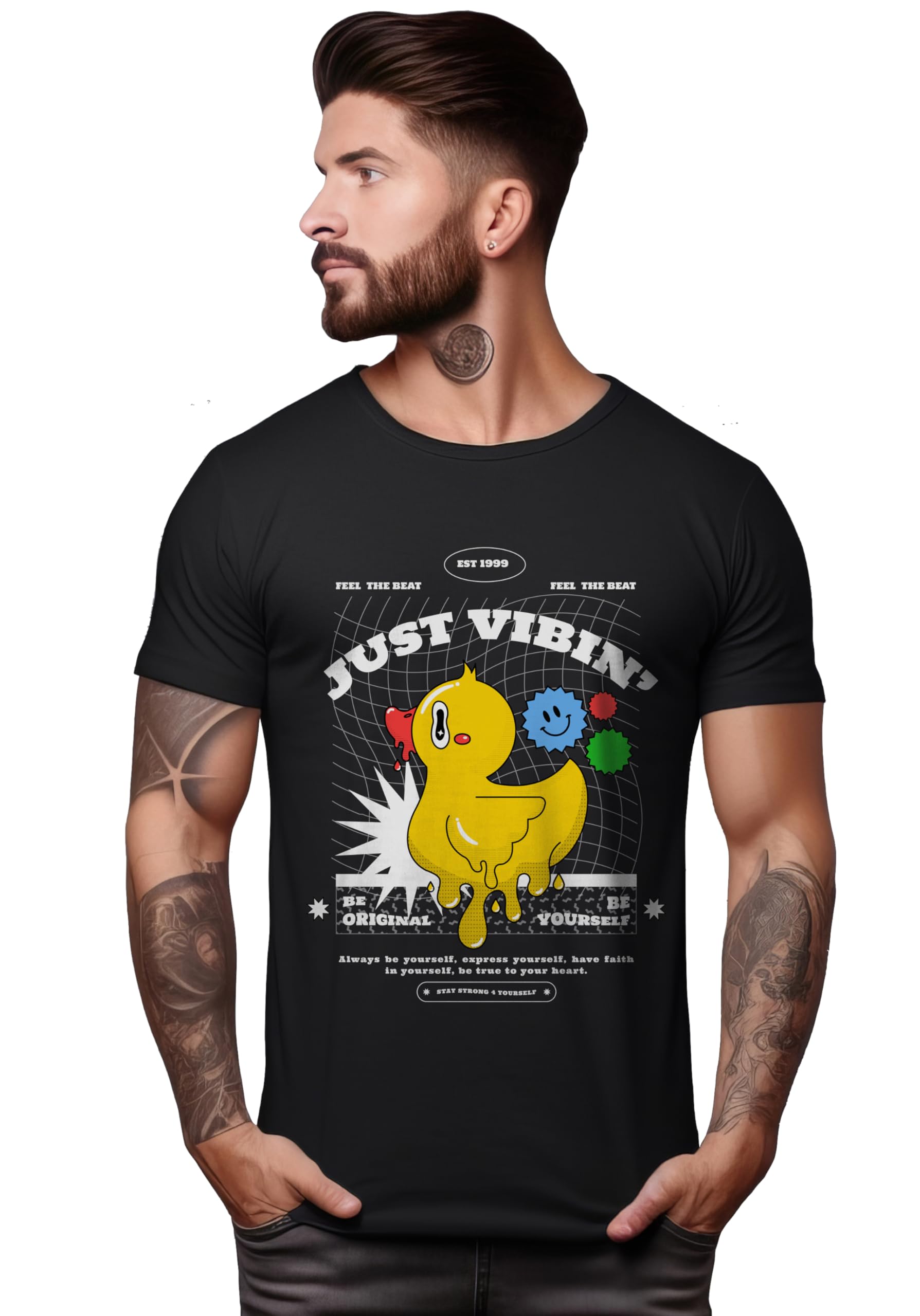 Peppyzone Mens Regular Fit T-Shirt (PZ-Trendy-2125_Black