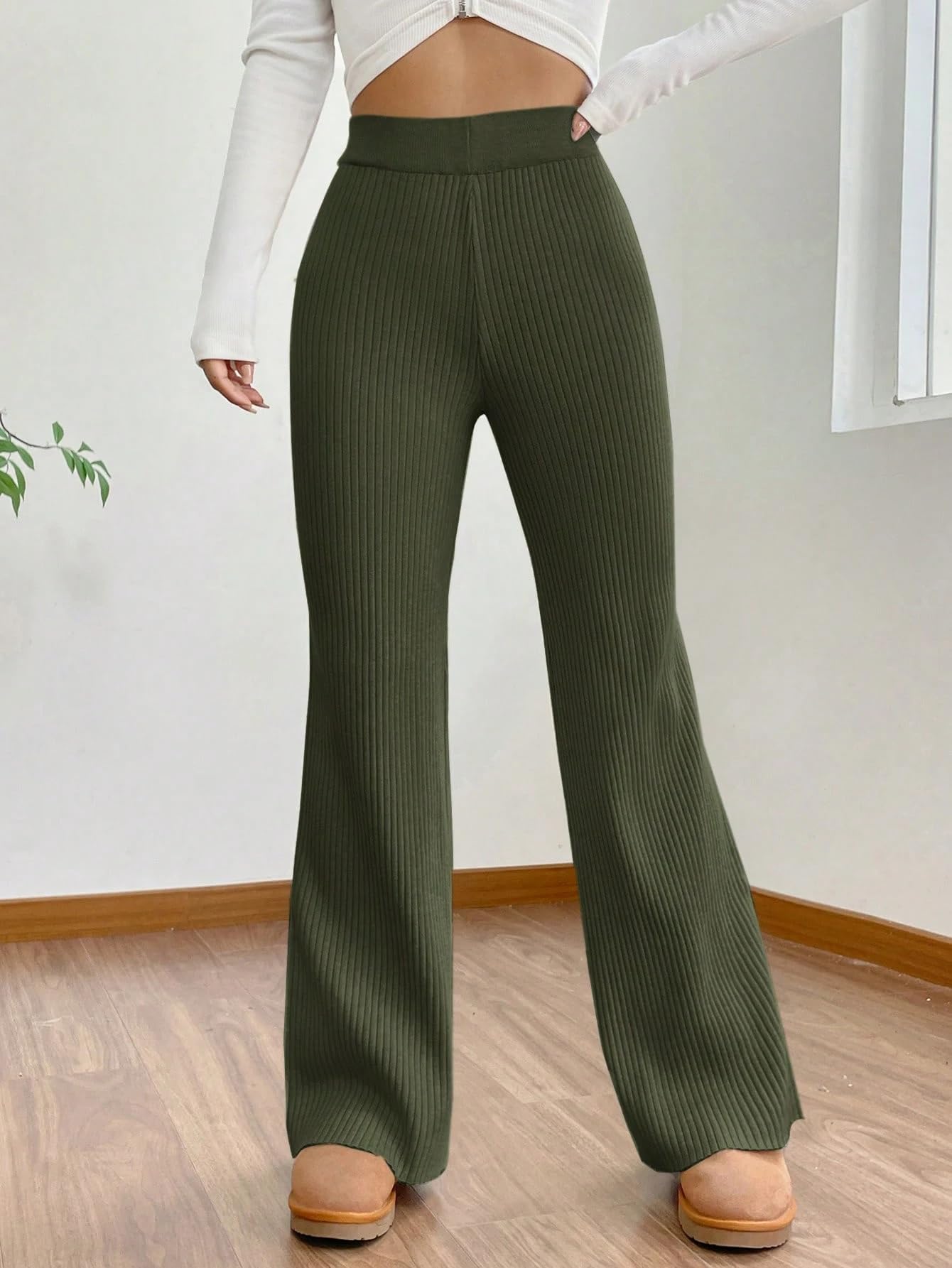Tee Projekt Trousers for Women | Womens High-Waisted Pant | Women Trousers Pants Olive
