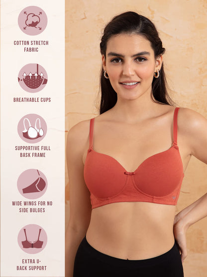 Nykd (Nyb198 Cotton Lightly Padded & Non Wired T-Shirt Bra For Women | Medium Coverage Bra With Soft Detachable Straps | Ideal F