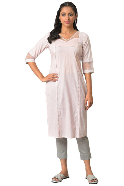 Pink Sequined Lurex Striped Kurta