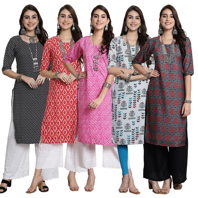 Pinkmint WomenS Crepe Kurti For WomenS Ethnic Printed Kurti For WomenS (Pack Of 5)