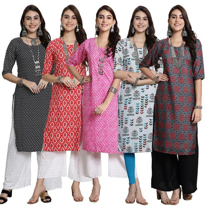 Pinkmint WomenS Crepe Kurti For WomenS Ethnic Printed Kurti For WomenS (Pack Of 5)