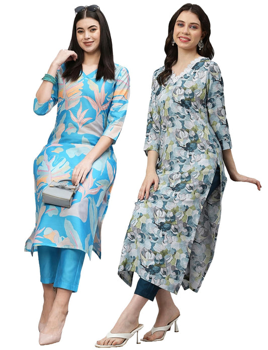 GoSriKi Women's Cotton Blend Kurta with Pant Pack of 2