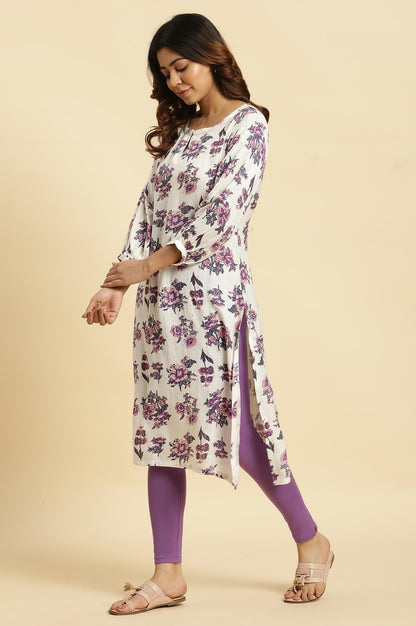 W White Floral Printed Gota Regular Kurta For Women